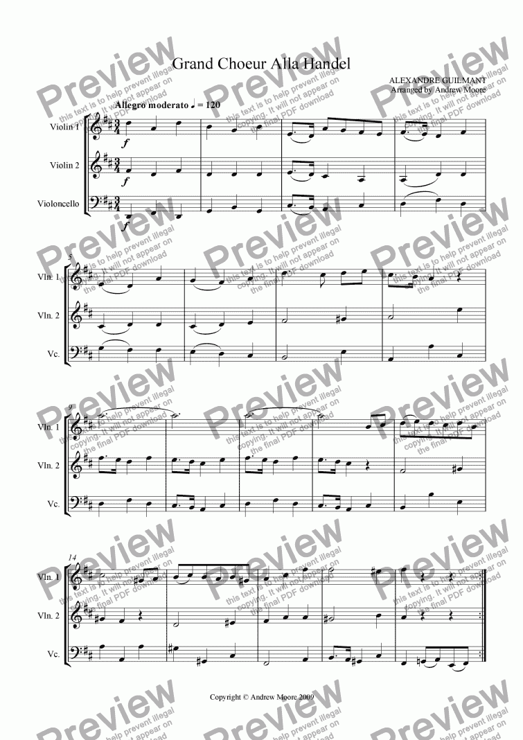 page one of ’Grand Choeur alla Handel’ arranged for string trio