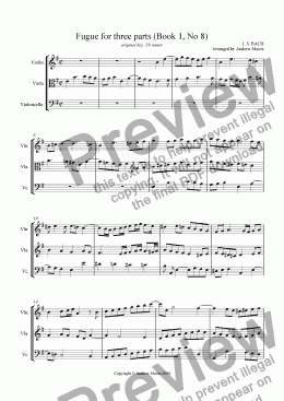page one of Fugue (Bk 1, No 8) arranged for String Trio