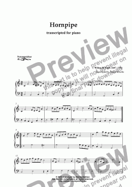 page one of Hornpipe C major, Transcription for piano (W. de Fesch)