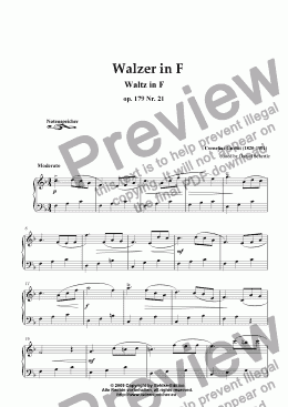 page one of Walzer in F major, op. 179 Nr.21 for piano (C. Gurlitt)