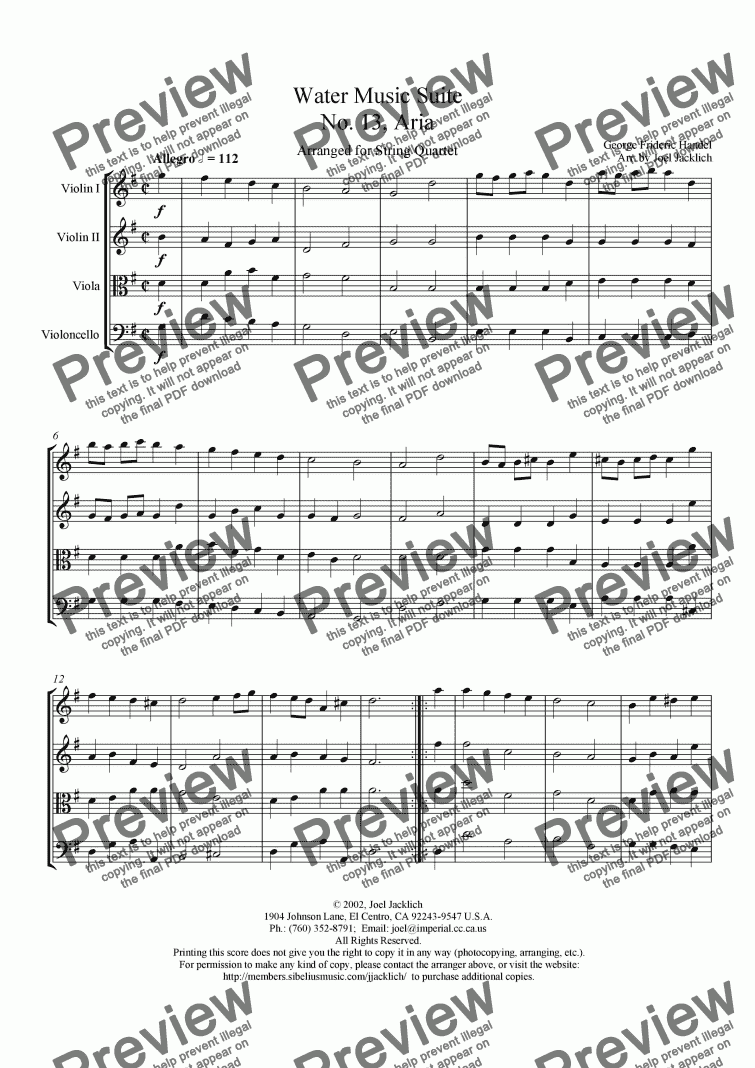 page one of Water Music Suite, No. 13, Rigaudon (G)