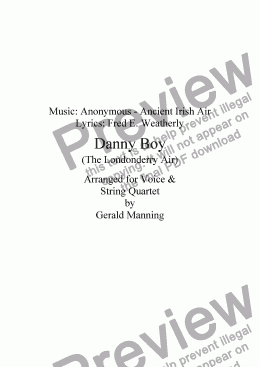 page one of ANON. - Edwardian Ballad - Danny Boy - Arranged for Voice & String Quartet by Gerald Manning