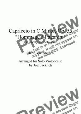 page one of Capriccio in C Minor, 'Hommage à Paganini,' Op. 55 (Solo Cello)