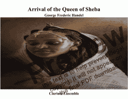 page one of Arrival of the Queen of Sheba for Clarinet Ensemble