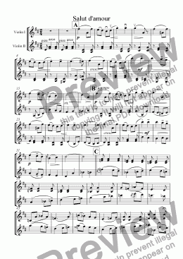 page one of Salut d'amour (for 2 Violins)