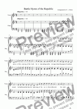 page one of Battle Hymn of the Republic (worship)