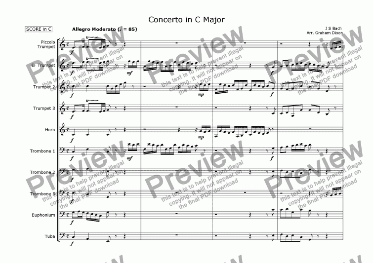 page one of Concerto in C Major BWV 1061 for Ten-Piece Brass