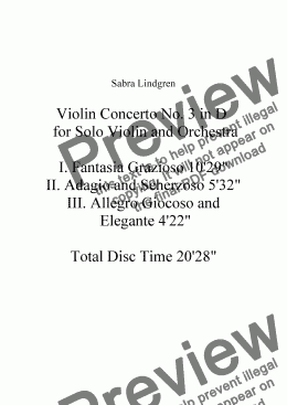 page one of Violin Concerto No. 3 in D  for Solo Violin and Orchestra, I. Fantasy Grazioso