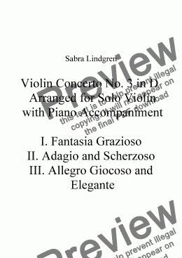 page one of Violin Concerto No. 3 in D Arranged for Solo Violin with Piano Accompaniment, I. Fantasy Grazioso
