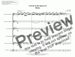 page one of Arrival of the Queen of Sheba for Saxophone Quintet