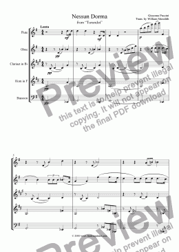 page one of Puccini - Nessun Dorma from "Turundot"