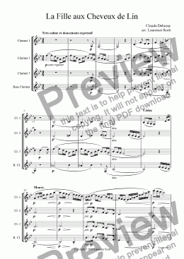 page one of 'La Fille aux Cheveux de Lin' for clarinet quartet