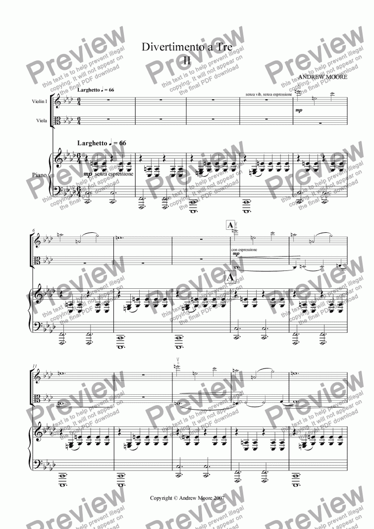 page one of ’Divertimento a Tre’ - 2nd Movement (for Violin, Viola & Piano)
