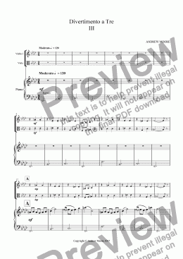 page one of ’Divertimento a Tre’ - 3rd Movement (for Violin, Viola & Piano)