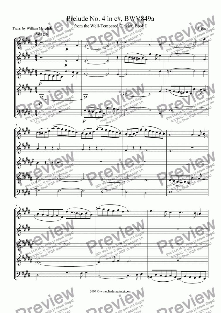 page one of Bach - Prelude #4 in c# Minor, BVW849a