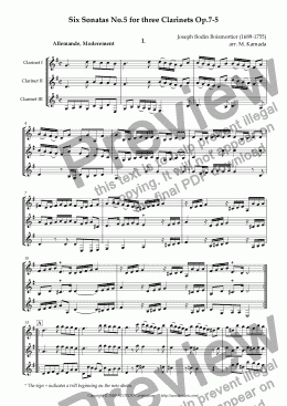 page one of Six Sonatas No.5 for three Clarinets Op.7-5