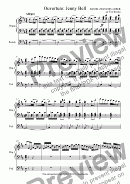 page one of Auber - Overture: Jenny Bell, arranged for solo organ