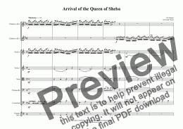 page one of Arrival of the Queen of Sheba for two Bb Clarinets & String Orchestra