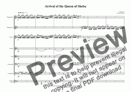 page one of Arrival of the Queen of Sheba for two Vibraphones /Xylophones/Marimbas & String Orchestra