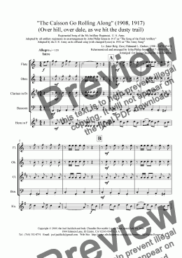 page one of The Caisson Song (Over hill, over dale) WW Quintet