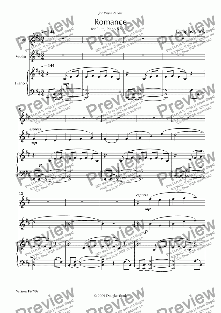 page one of Romance for Flute, Violin & Piano