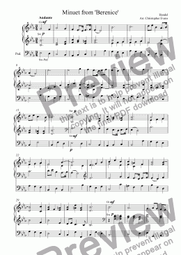 page one of Minuet From ’Berenice’ arranged for Organ