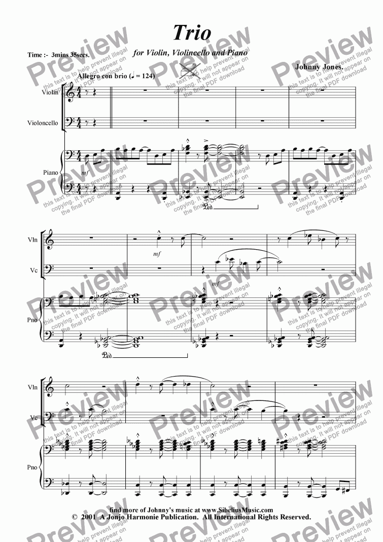 page one of Trio For Violin, Cello and Piano