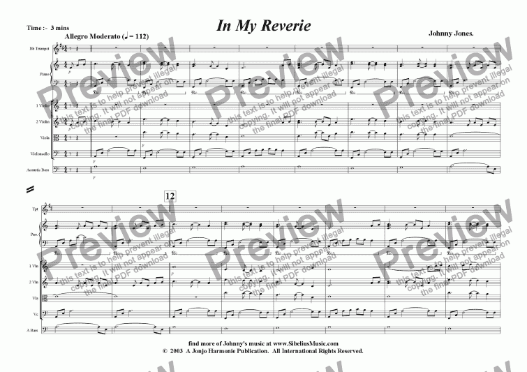 page one of In My Reverie  (Bb Trumpet and String Orchestra)