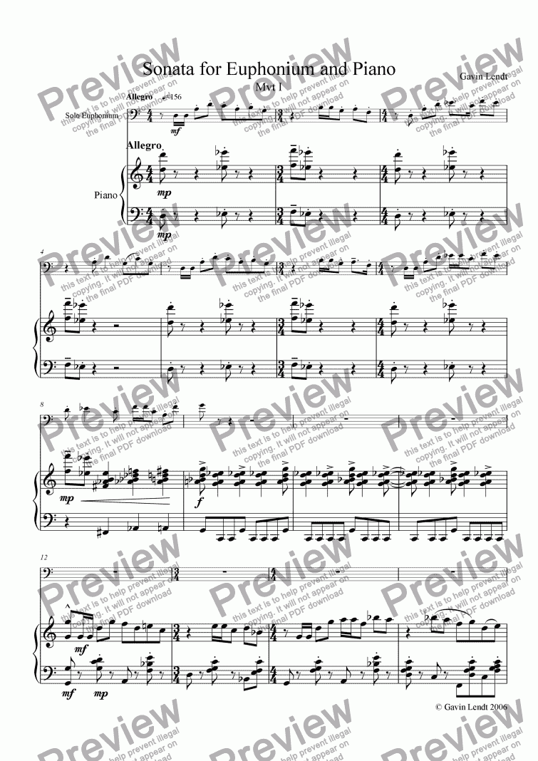 page one of Sonata for Euphonium and Piano