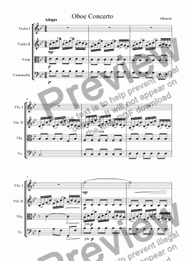 page one of Oboe Concerto (Adagio) for String Quartet