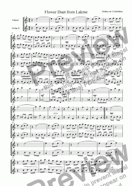 page one of Flower Duet from Lakme (for two violins)