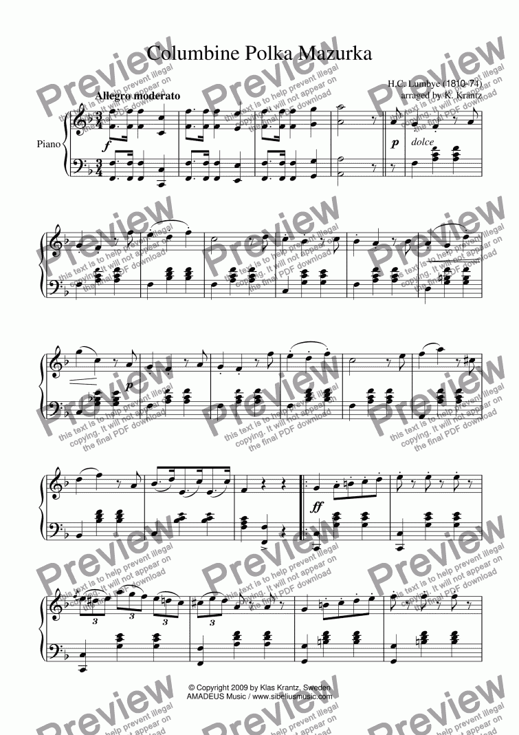 page one of Columbine Polka Mazurka for piano solo