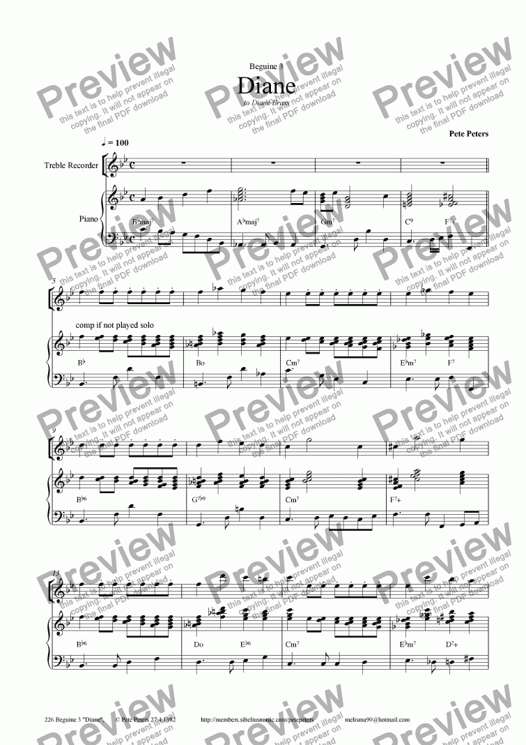 page one of Beguine 3 [Diane] Flute or Rec.