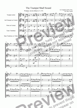 page one of The Trumpet Shall Sound (brass quintet)