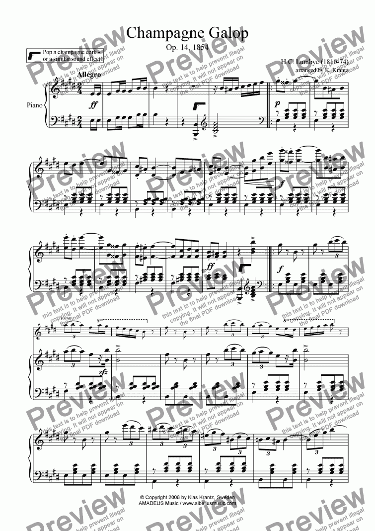 page one of Champagne Galop for piano solo