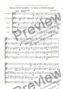 page one of Almost a Welsh Quodlibet - A Fantasy on Welsh Folksongs - for brass quintet