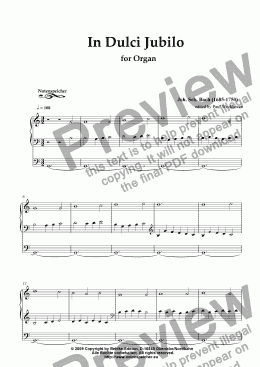 page one of Choral >In Dulci Jubilo< ( composed for organ by J.S. Bach)