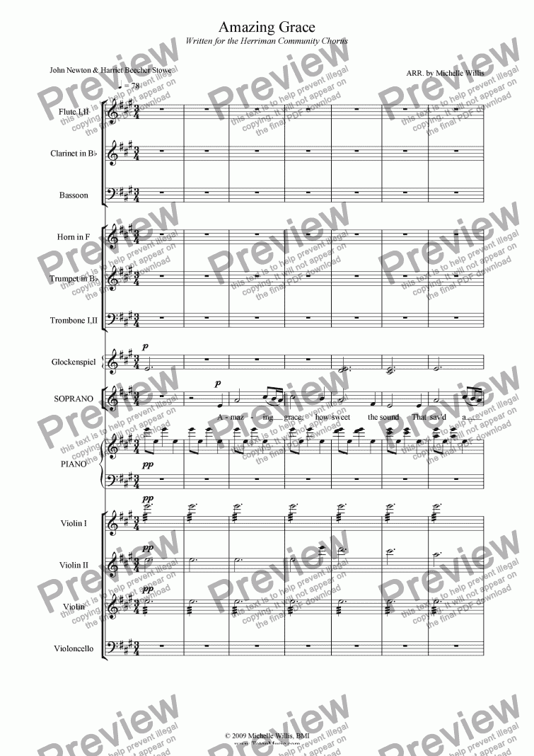 page one of Amazing Grace-Orchestral