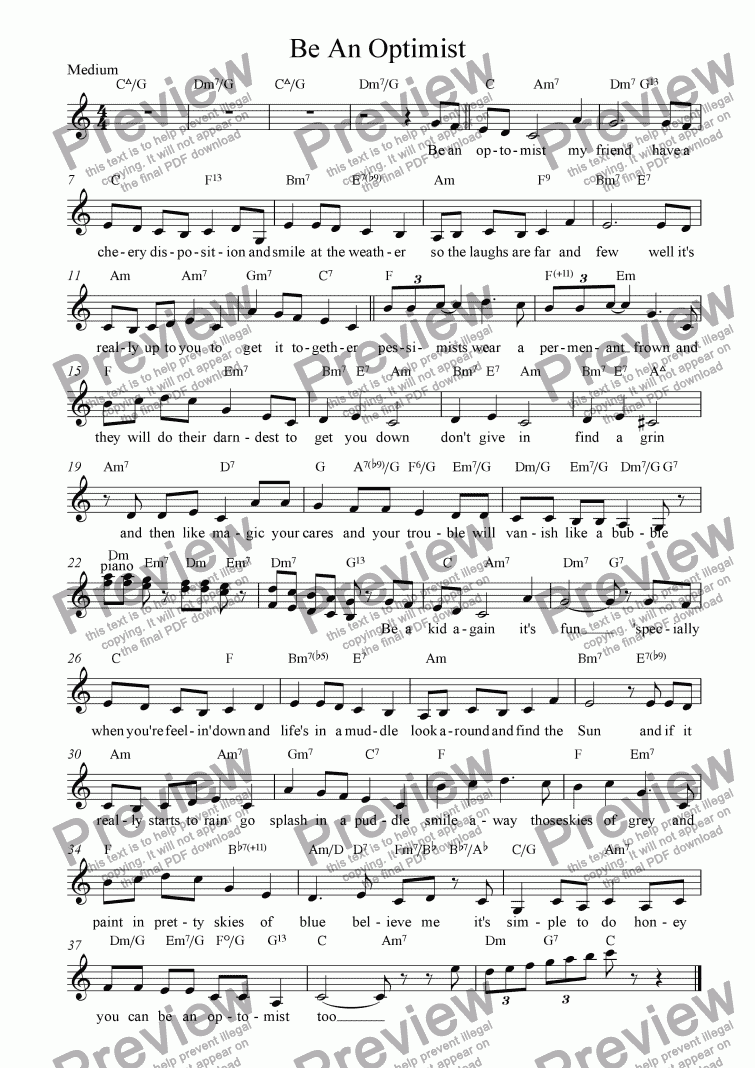 page one of Be an Optomist (Vocal)