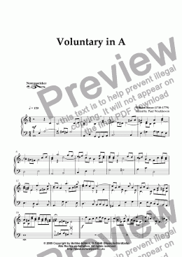 page one of Voluntary in A (for organ by W.Boyce)