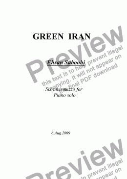 page one of GREEN  IRAN  (Six intermezzo for  Piano solo)
