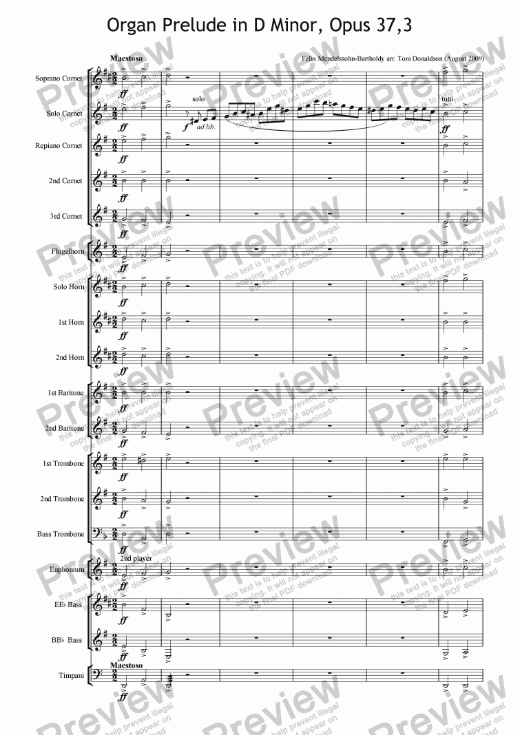 page one of BRASS BAND - Organ Prelude in D Minor, Opus 37, 3