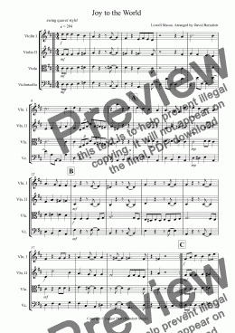 page one of Joy to the World (Jazzy Style!) for String Quartet