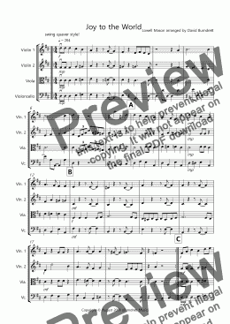 page one of Joy to the World (Jazzy Style!) for String Quartet