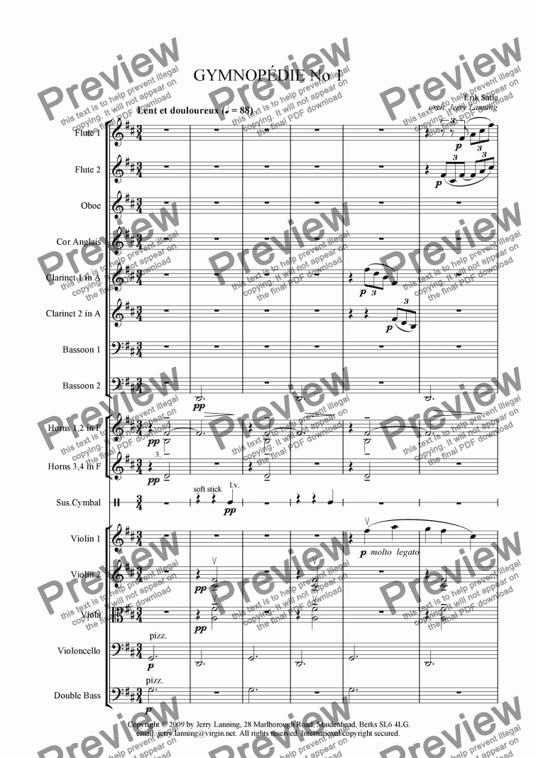 page one of Gymnopedie No 1 (orchestra)