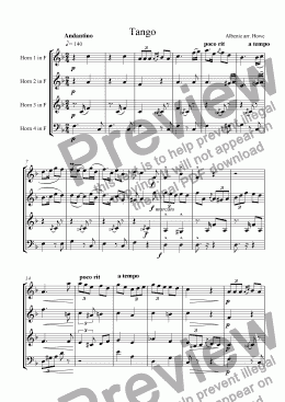 page one of Tango for Horn Quartet