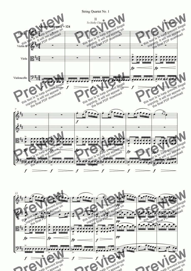 page one of String Quartet No.1 Movement 2