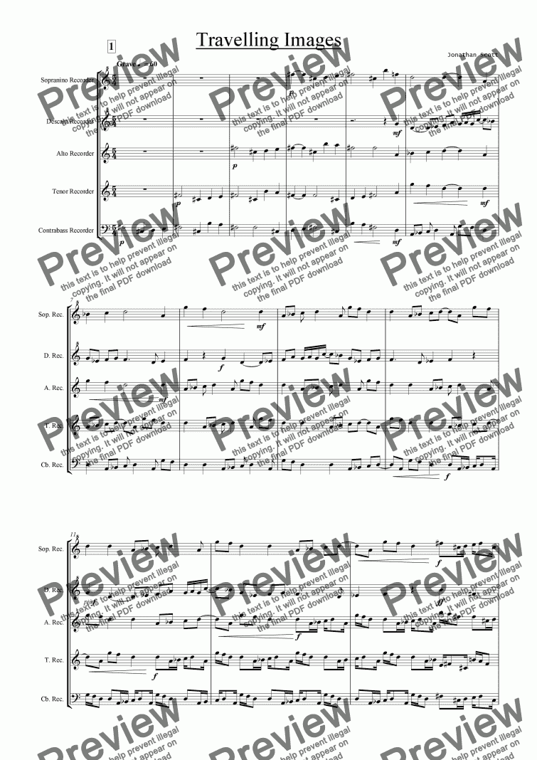 page one of Traveling Images for Recorder Quintet