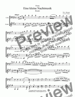 page one of Rondo from Eine kleine Nachtmusic for violoncello and guitar