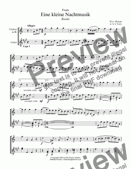 page one of Rondo from Eine kleine Nachtmusic for clarinet and guitar